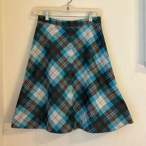 Handmade Vintage Blue and Brown Plaid Below the Knee A line Skirt